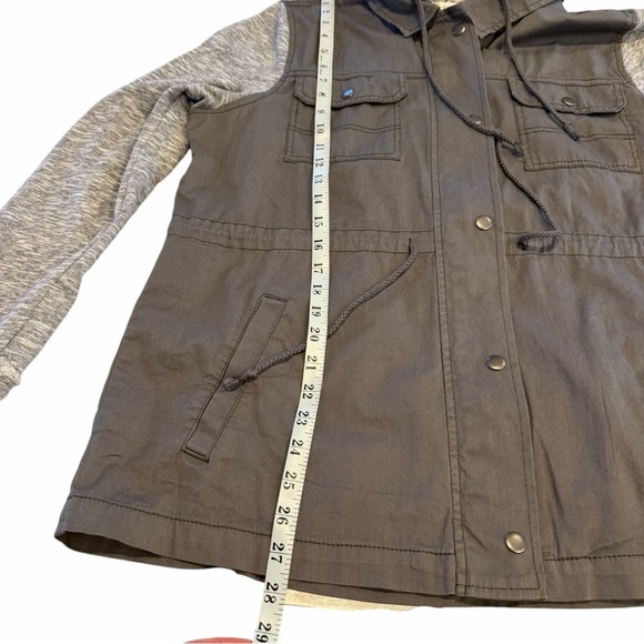 Mudd Utility Jacket Women’s XL Hooded Mixed Media Gray Snap Zip Front - Picture 6 of 6
